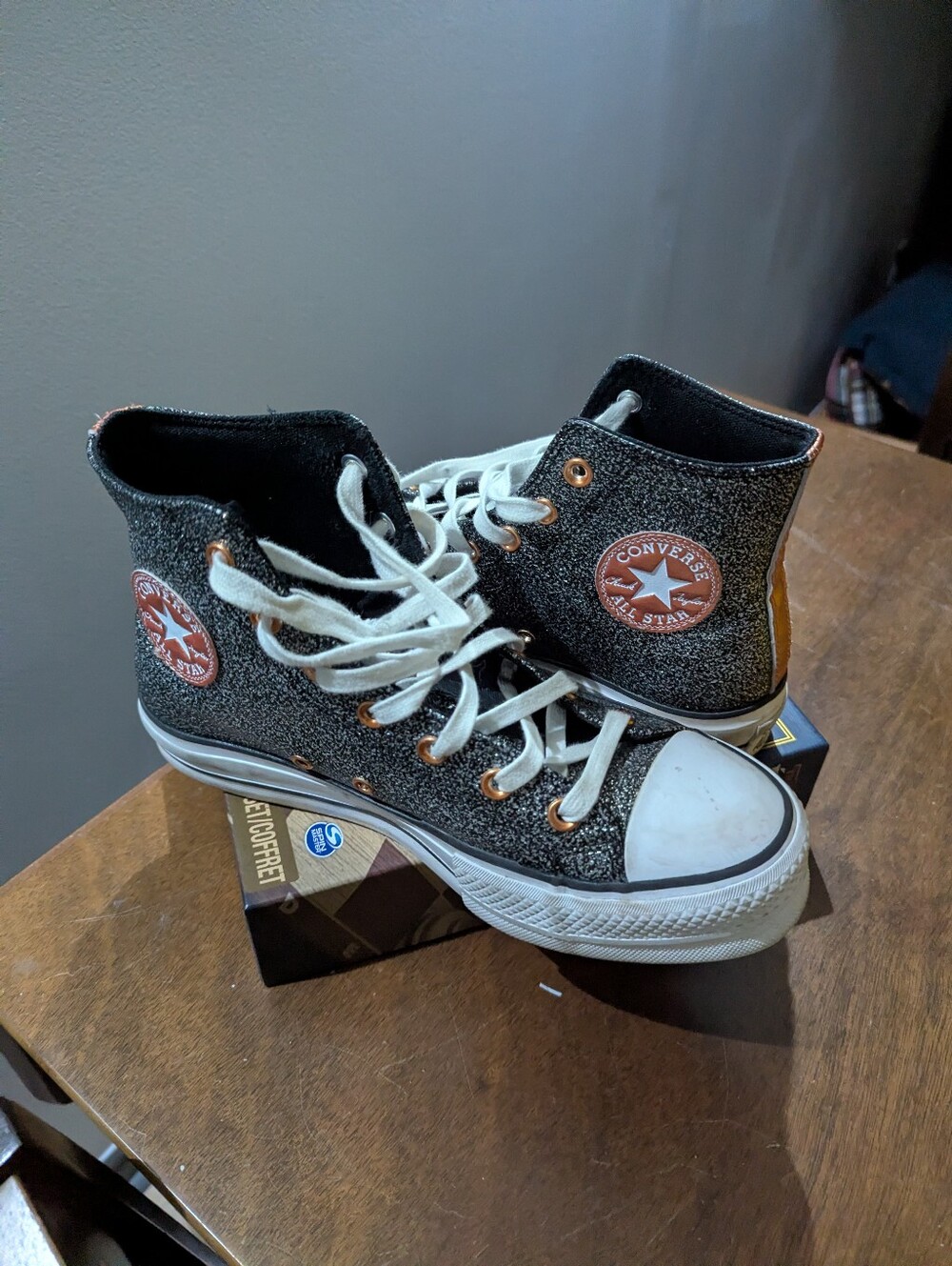 Converse High Top Sneakers - Black Glitter with White Accents